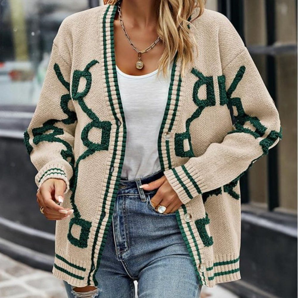 Chunky Knit Cardigan Sweater loose fit medium (womens)